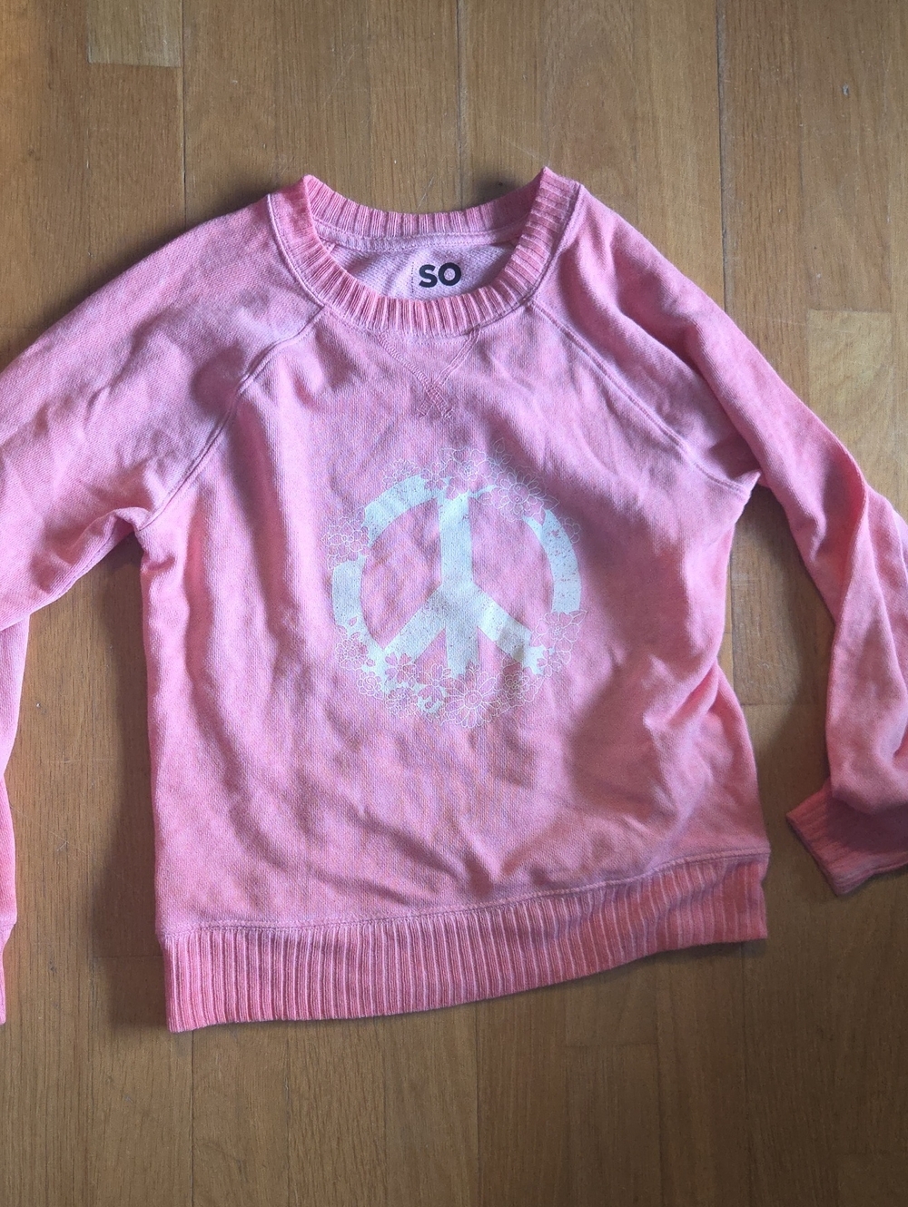 SO | Pink Crewneck Sweater with White Peace Sign